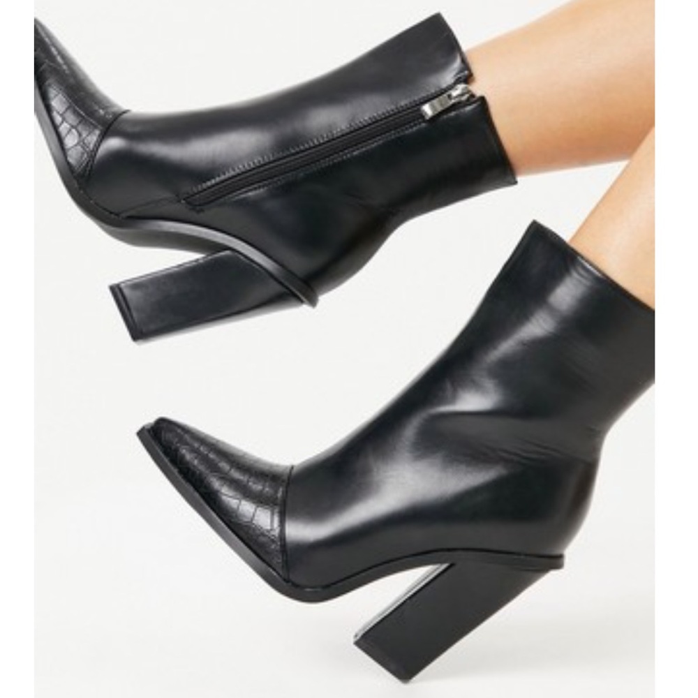 Raid Wide Fit Black Heeled Boots with Croc Tip Toe